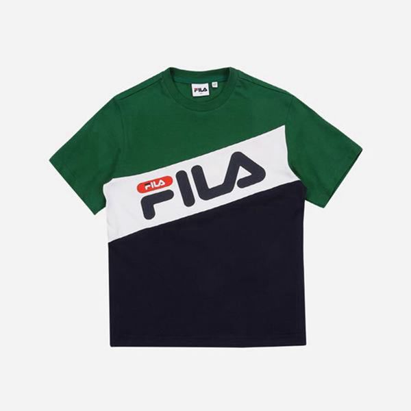 Camisetas Manga Corta Fila Niños Verde / Azul Marino - Heritage S/S - España 278519IVJ